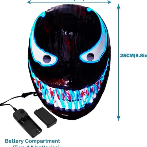 LED Maske Halloween, LED Halloween Maske, Purge Maske med 3 Lystilstande, Lysende Halloween Maske til Mænd Kvinder Børn Blå