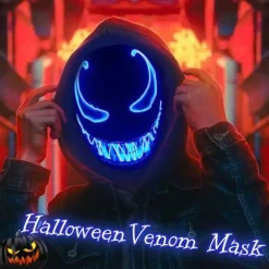 LED Maske Halloween, LED Halloween Maske, Purge Maske med 3 Lystilstande, Lysende Halloween Maske til Mænd Kvinder Børn Blå