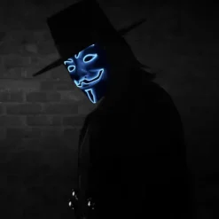 LED Maske Med Lys Til Halloween, Jul, Karneval, Festival, Kostume Cosplay Fest (Hvidt Ansigt Blåt Lys)