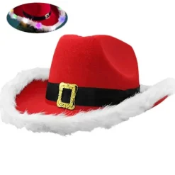 LED rød og hvid julecowboyhat julemandens western-feriehat cowboy-julemandshat blinkende western-julehat TACJY Multicolor