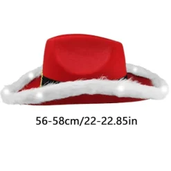LED rød og hvid julecowboyhat julemandens western-feriehat cowboy-julemandshat blinkende western-julehat TACJY Multicolor