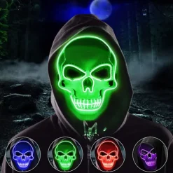LED rensningsmaske, Halloween-maske, LED-rædselsmaske i mørke, Halloween-rensningsmaske, med 3 lystilstande, egnet til kostumelege,