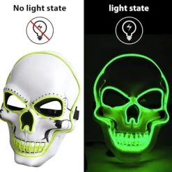 LED rensningsmaske, Halloween-maske, LED-rædselsmaske i mørke, Halloween-rensningsmaske, med 3 lystilstande, egnet til kostumelege,