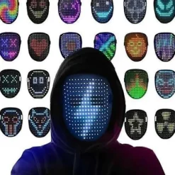 LED Selvlysende Maske med 50 Forudindstillede Mønstre, Skræmmende Skelet Ansigtsændrende Maske til Cosplay, Halloween & Kostumefester Black