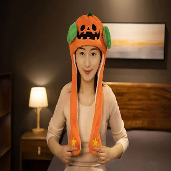 LED Selvlysende Plys Græskarmonsterhat med Bevægelige Ører til Halloween Påske Cosplay Jul
