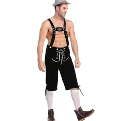 Lederhosen til mænd - Ægte læder, autentiske tyske Lederhosen til mænd, Oktoberfest outfit - sort-XF7- sort[mo] black M