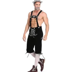 Lederhosen Voksne - Ægte Læder Autentiske Tyske Lederhosen Til Mænd, Oktoberfest Outfit Sort[YDE] Sort{F3441} Black L