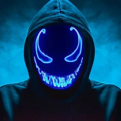 Ledmaske Halloween, Led Halloween-maske, Purge-maske med 3 lystilstande, Light Up Halloween-maske kompatibel med mænd, kvinder, børn, blå_tfrf