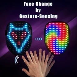 LED-maske med gestuskontrol, cool ansigtsmorfende maske, perfekt gave til Halloween, jul, fødselsdag, rollespil, fest-XF14-