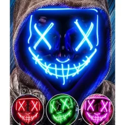 LED-maske til Halloween, selvlysende maske til rollespil, LED-maskeradekostume med 3 lystilstande (Blå)
