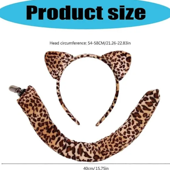 Leopardprint Katteører Pandebånd og Hale Sæt Blødt Polyester Rollespil Kostume Tilbehør til Børn Voksne Flerfarvet A