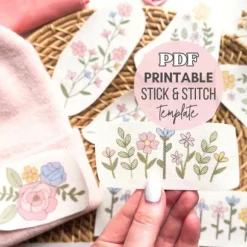 Letanvendelig blomsterbroderi papirklistermærke til håndværksaktivitet