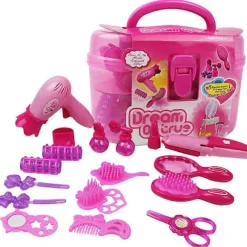 [LLC]2023 Børn foregiver at lege makeuplegetøj Makeupsæt Frisørsimulering Plastiklegetøj til små piger Påklædning Skønhedstilbehør Rejseboks pink
