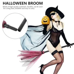 [LLC]1PC Halloween Ond Heksekostume Tilbehør Plast og Net Heksekost Red 65.00X10.00X10.00CM