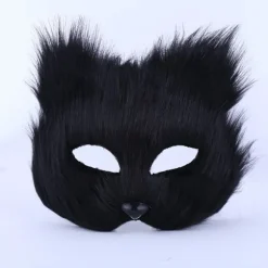 Lodden Rævemaske Halloween Cosplay Maske, Katte Maske til Påske Karneval Cosplay Party (Sort)