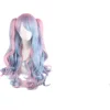 Lolita Langt Krøllet Clip på Ponytails Cosplay Paryk, Dobbelt Hestehale Tiger Clip Lang Krøllet Paryk (Pink/Blå/Blonde)