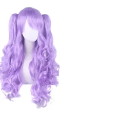 Lolita Langt Krøllet Clip på Ponytails Cosplay Paryk, Dobbelt hestehale tiger clip lang krøllet paryk (Lyselilla)