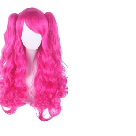 Lolita Langt Krøllet Clip On Ponytails Cosplay Paryk, Dobbelt Ponytail Tiger Clip Lang Krøllet Paryk (hot Pink),wz-1336 (FMY)