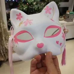 Lovende-lyserøde kirsebærblomster rævemasker Anime Cosplay Japansk halv ansigts katte maske maskerade festival Kabuki Kitsune masker festrekvisitter | Fyndiq