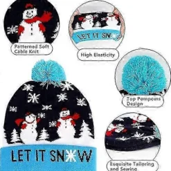 Lysende julehue, unisex strikket julehat med hjorteprint til fest (blå)CJY female adult