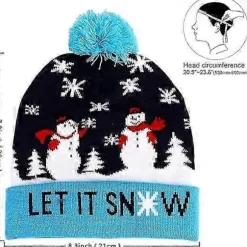 Lysende julehue, unisex strikket julehat med hjorteprint til fest (blå)CJY female adult