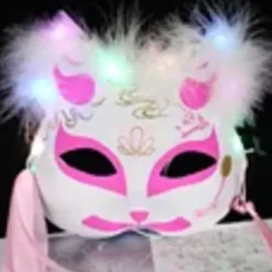 Lysende LED Rævemaske Japansk Cosplay Blinkende Øjne Mørk Øjenmaske Rave Kostume Anime Halv Ansigt Katte Maske Maskerade Fest Tilbehør 12