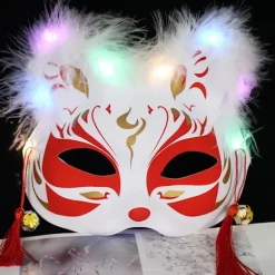 Lysende LED Rævemaske, Japansk Cosplay, Blinkende Selvlysende Øjenmaske, Rave Kostume, Anime Halvansigts Katte Maske, Maskerade Rekvisitter (1 stk. tilfældig) | Fyndiq