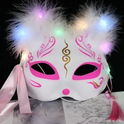 Lysende LED Rævemaske, Japansk Cosplay, Blinkende Selvlysende Øjenmaske, Rave Kostume, Anime Halvansigts Katte Maske, Maskerade Rekvisitter (1 stk. tilfældig) | Fyndiq