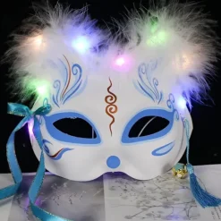 Lysende LED Rævemaske, Japansk Cosplay, Blinkende Selvlysende Øjenmaske, Rave Kostume, Anime Halvansigts Katte Maske, Maskerade Rekvisitter (1 stk. tilfældig) | Fyndiq