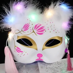 Lysende LED Rævemaske, Japansk Cosplay, Blinkende Selvlysende Øjenmaske, Rave Kostume, Anime Halvansigts Katte Maske, Maskerade Rekvisitter (1 stk. tilfældig) | Fyndiq