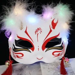 Lysende LED Rævemaske, Japansk Cosplay, Blinkende Selvlysende Øjenmaske, Rave Kostume, Anime Halvansigts Katte Maske, Maskerade Rekvisitter (1 stk. tilfældig) | Fyndiq