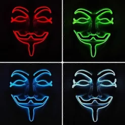 Lysende Lysende V For Maske Cosplay Guy Fawkes Hacker EL Wire Glødende Maske Til Halloween Karneval Maskerade Type A Orange