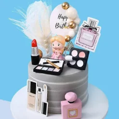 Makeup Kagepynt 4-pak, Kosmetik Læbestift Parfume Flaske Øjenskygge Blush Makeup Kagedekorationer til Polterabend Pige Kvinder