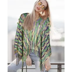 Mardi Gras Poncho Kostumetilbehør Mardi Gras Sjal Lilla Grøn Guld Sjal