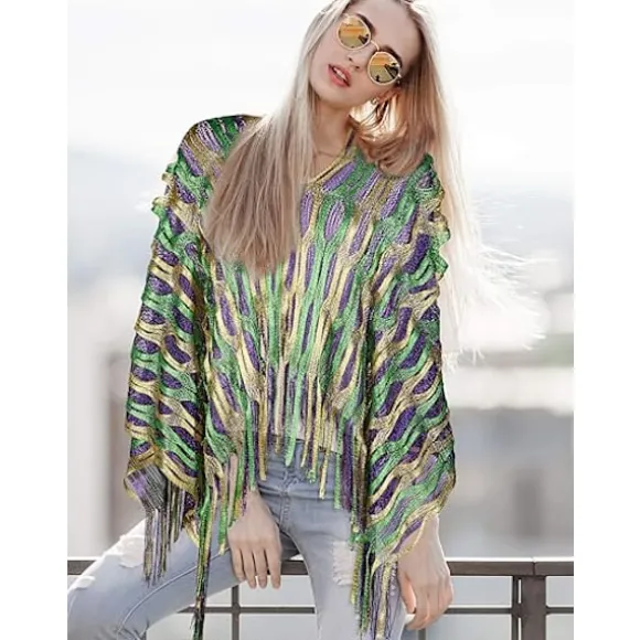 Mardi Gras Poncho Kostumetilbehør Mardi Gras Sjal Lilla Grøn Guld Sjal