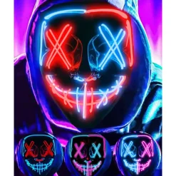 Maske LED Lysmaske Rædselsmaske til Weekend Cosplay Kostume Maskerade, Karneva_yux Röd & Blå
