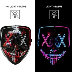 Maske LED Lysmaske Rædselsmaske til Weekend Cosplay Kostume Maskerade, Karneva_yux Röd & Blå
