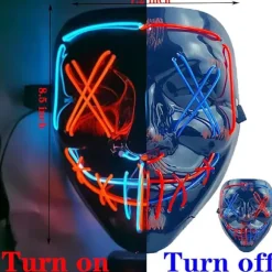 Maske LED Lysmaske Rædselsmaske til Weekend Cosplay Kostume Maskerade, Karneva_yux Röd & Blå