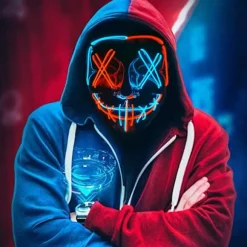 Maske LED Lysmaske Rædselsmaske til Weekend Cosplay Kostume Maskerade, Karneva_yux Röd & Blå