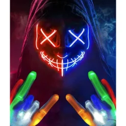 Maske LED Lysmaske Rædselsmaske til Weekend Cosplay Kostume Maskerade, Karneva_yux Rød & Blå Röd & Blå