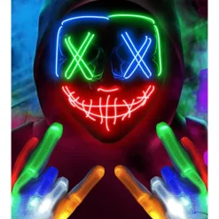 Maske LED Lysmaske Rædselsmaske til Weekend Cosplay Kostume Maskerade, Karneva_yux Blå & Grön