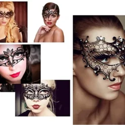 Maske til kvinder i metal - skinnende maske til fest, aften, bal - C sort