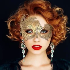 Maske til mænd, Diamant festmaske, Venetiansk elegant metalmaske, Halloween Maske til par