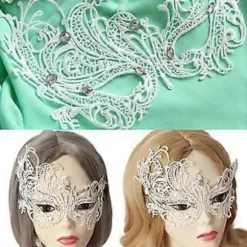 Maskebal Maske til Kvinder, Sexet Blonde Øjenmaske til Halloween Maskebal Karnevaler Fest, Proms, Middagsselskab, Bryllup Hvid