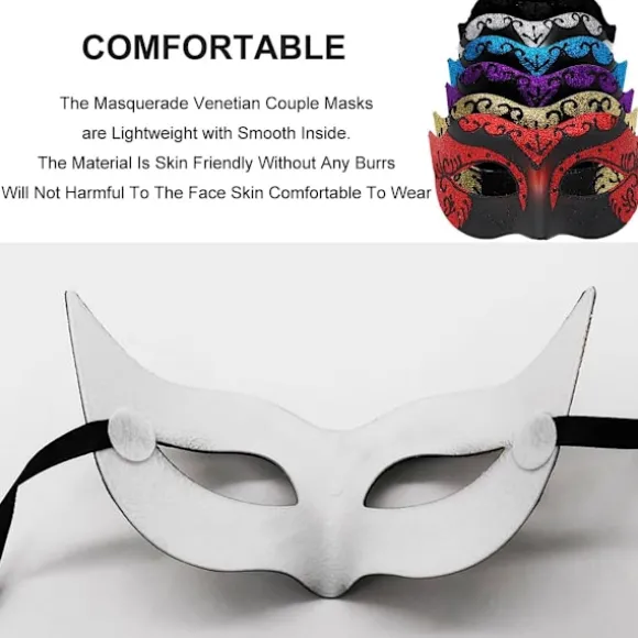 Maskebal Maske til Mænd Kvinder Par Venetiansk Maske til Halloween Mardi Gras Kostumefest Bal