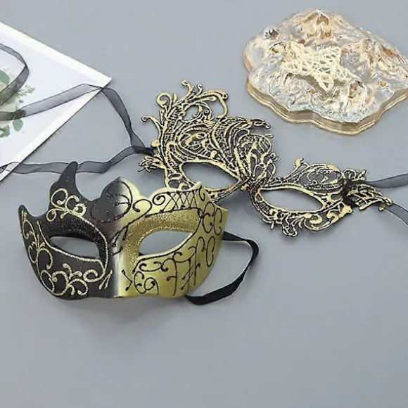 Maskebalsmasker sæt til par, plastik Halloween kostumemaske til kvinder og mænd silvery