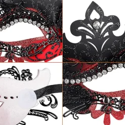 Maskerademaske, Karneval Dekorationer Venetianske Masker Til Kvinder (rød & sort)