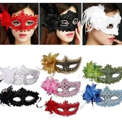 Maskerademaske til kvinder - Venetianske masker - Julemasker - Blomster - Halvmaske - Cosplay - Pink