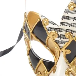 Maskerademaske til mænd (Guld/Sort), Vintage Venetiansk Plaid Mardi Gras Musikalsk Festmaske