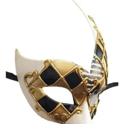 Maskerademaske til mænd (Guld/Sort), Vintage Venetiansk Plaid Mardi Gras Musikalsk Festmaske